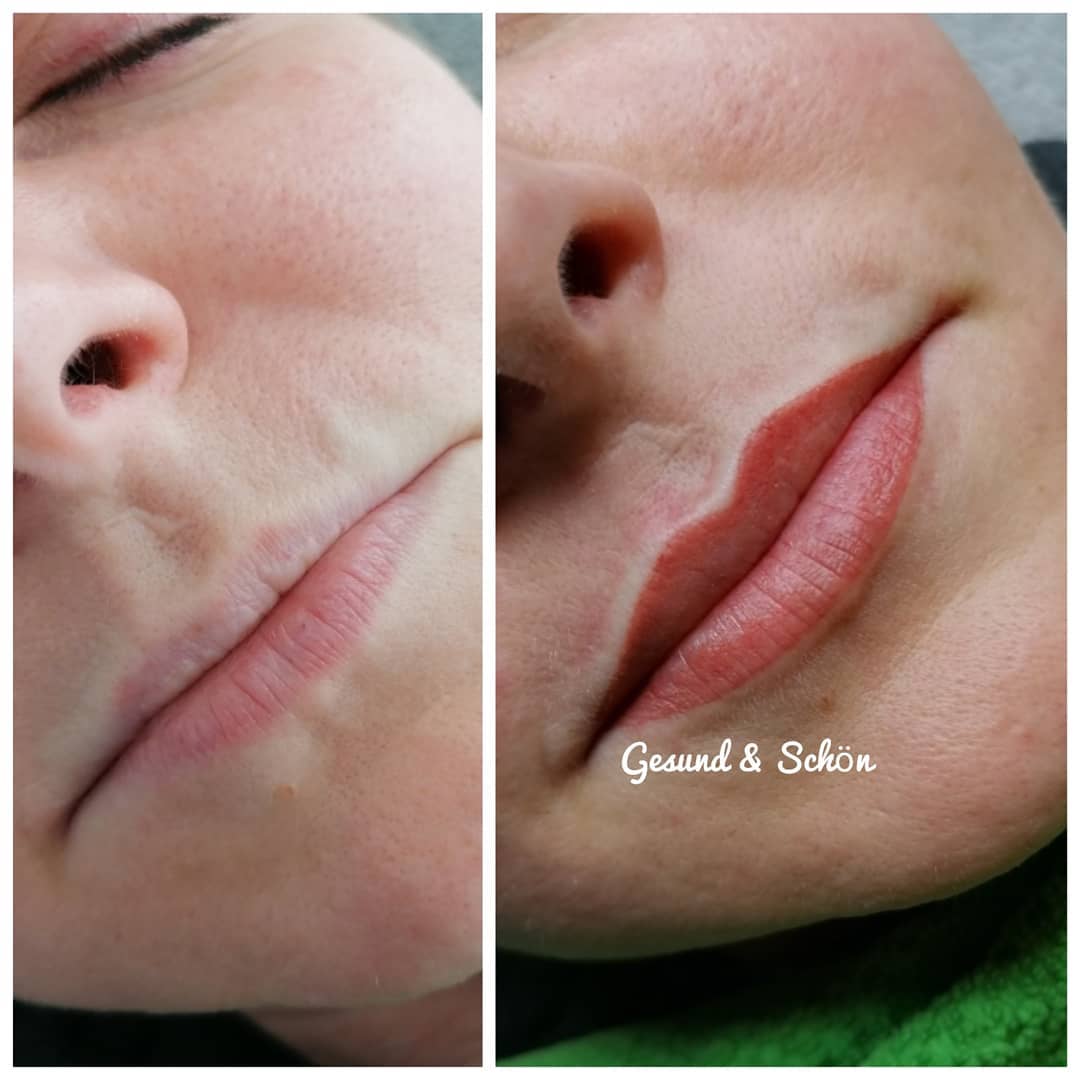 Lippenkontur mit Vollschattierung Permanent Make-up Vergleich